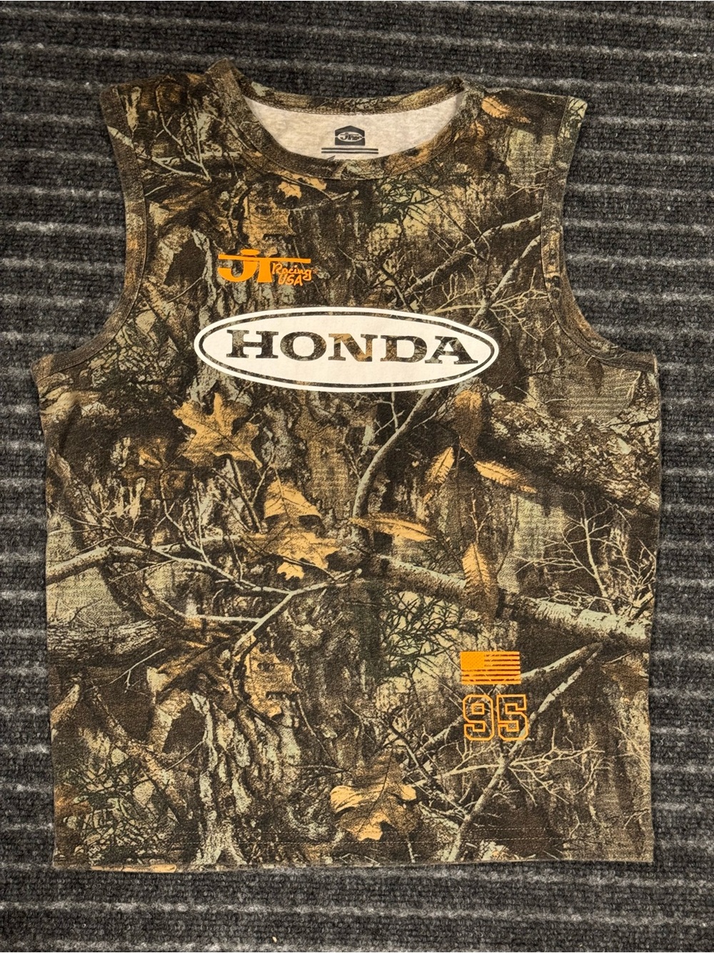 JT Racing USA Honda Team 95 Real Tree Camo Tank Top Shirt Size S Small Unisex